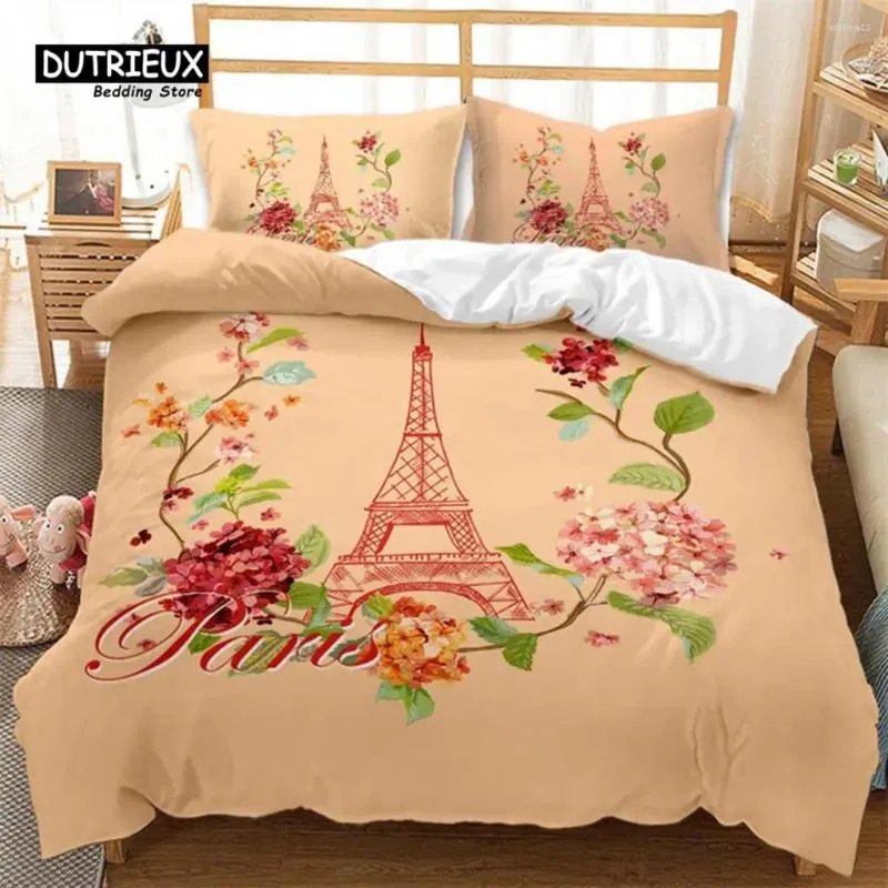 Ensembles de literie Ensemble d'impression de fleurs de fleurs romantiques douces pour la Saint-Valentin Style de ferme Rose Housse de couette florale avec 2 taies d'oreiller