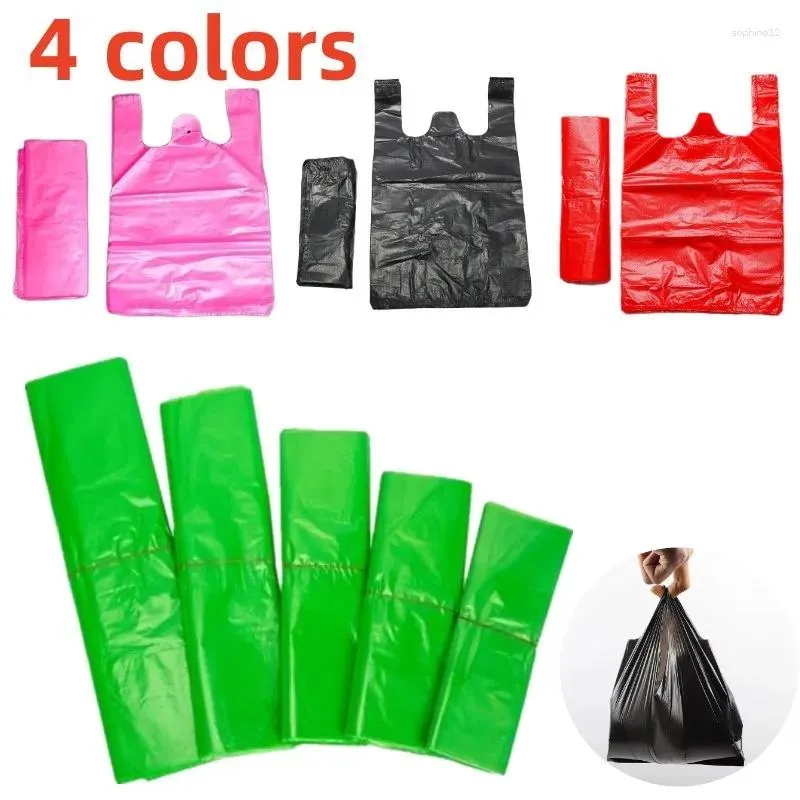 Cadeau cadeau 100pcs 4 couleurs gilet sac en plastique au détail supermarché épicerie à emporter emballage cuisine propre poubelle