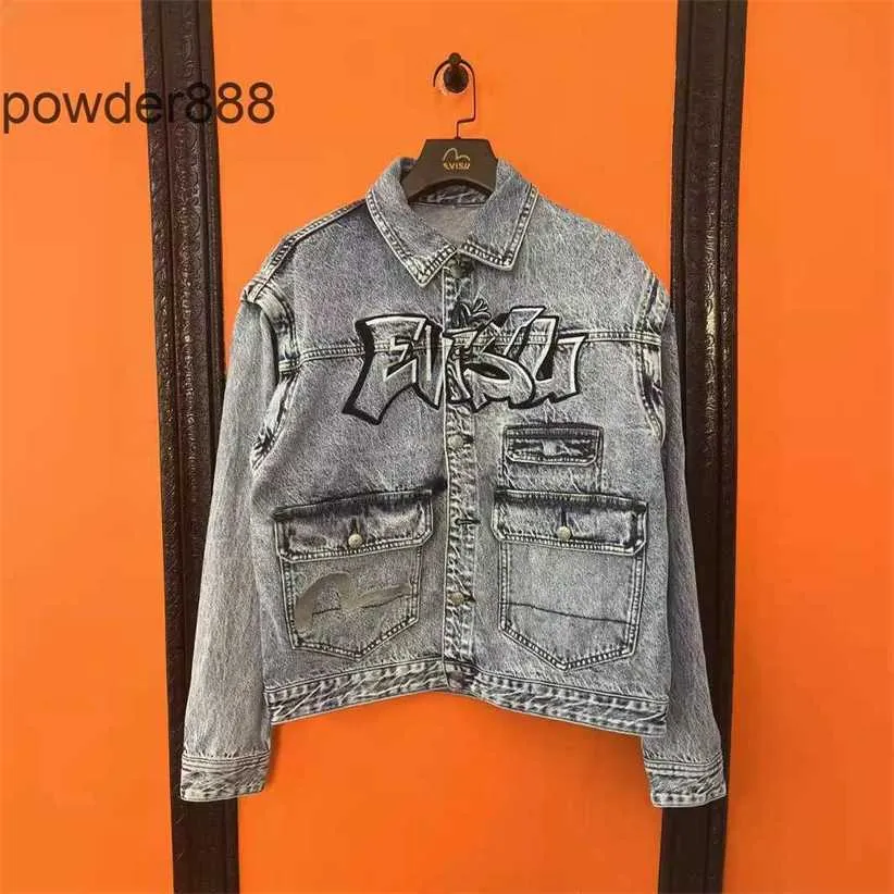 2024 Spring New Trendy Product Fushen Graffiti Letter Detachable Sleeves Washed Denim Jacket