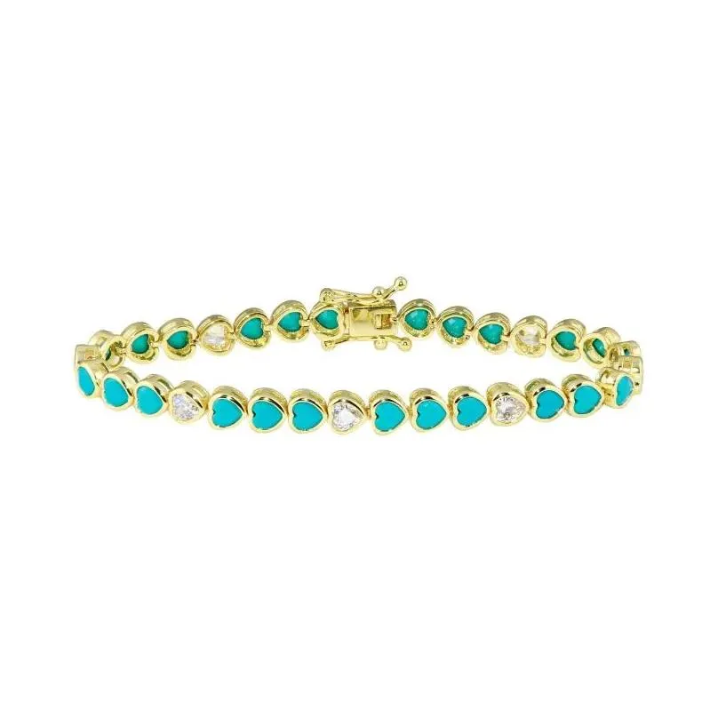 Charm Bracelets Gold Plated Colorf Summer Jewelry Blue Turquoises Heart Shaped Stone Tennis Chain Fashion Women Bracelet Drop Delivery Dhnrf