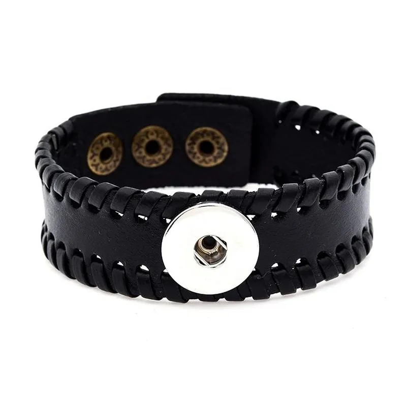 Charm Armbanden Gevlochten Zwart Bruin Lederen Drukknoop Armband Fit 18Mm Snaps Sieraden Drop Levering Dhlbg