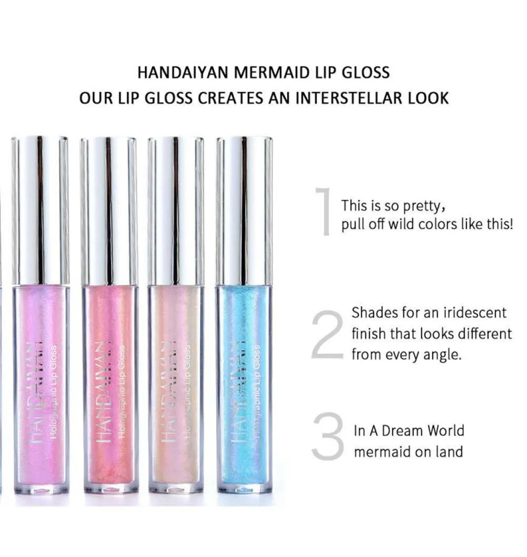 HANDAIYAN 6 Färger Glöd Glitter Shimmer Mermaid Lip Gloss Tint Fuktgivande vattentät metall långvarig flytande lipglossläppar Bal9750266