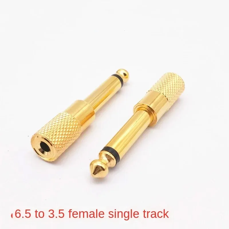 Nuevo cuadro de oro de 6.5 a 3.5 Adaptador de una sola vía femenina Máquina de orejas de micrófono de 3.5 mm a 6.35 Masculino