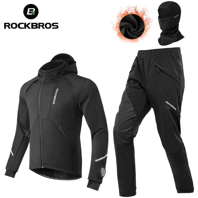 ROCKBROS Inverno Uomo Giubbotti Set Impermeabile Antivento In Pile Termico Ciclismo Set Strada Pantaloni Scaldini Jersey Tute Bicicletta 240320