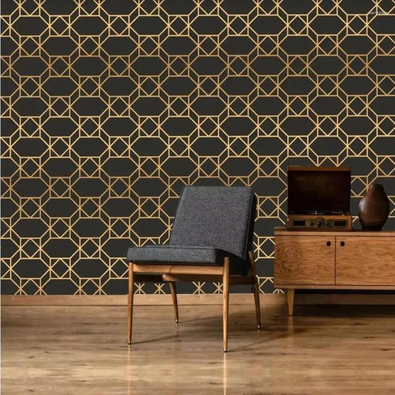 Tapeten Milofi Benutzerdefinierte große Wandbild Tapete 3D Moderne goldene abstrakte geometrische Licht Luxus Stereo Hintergrund