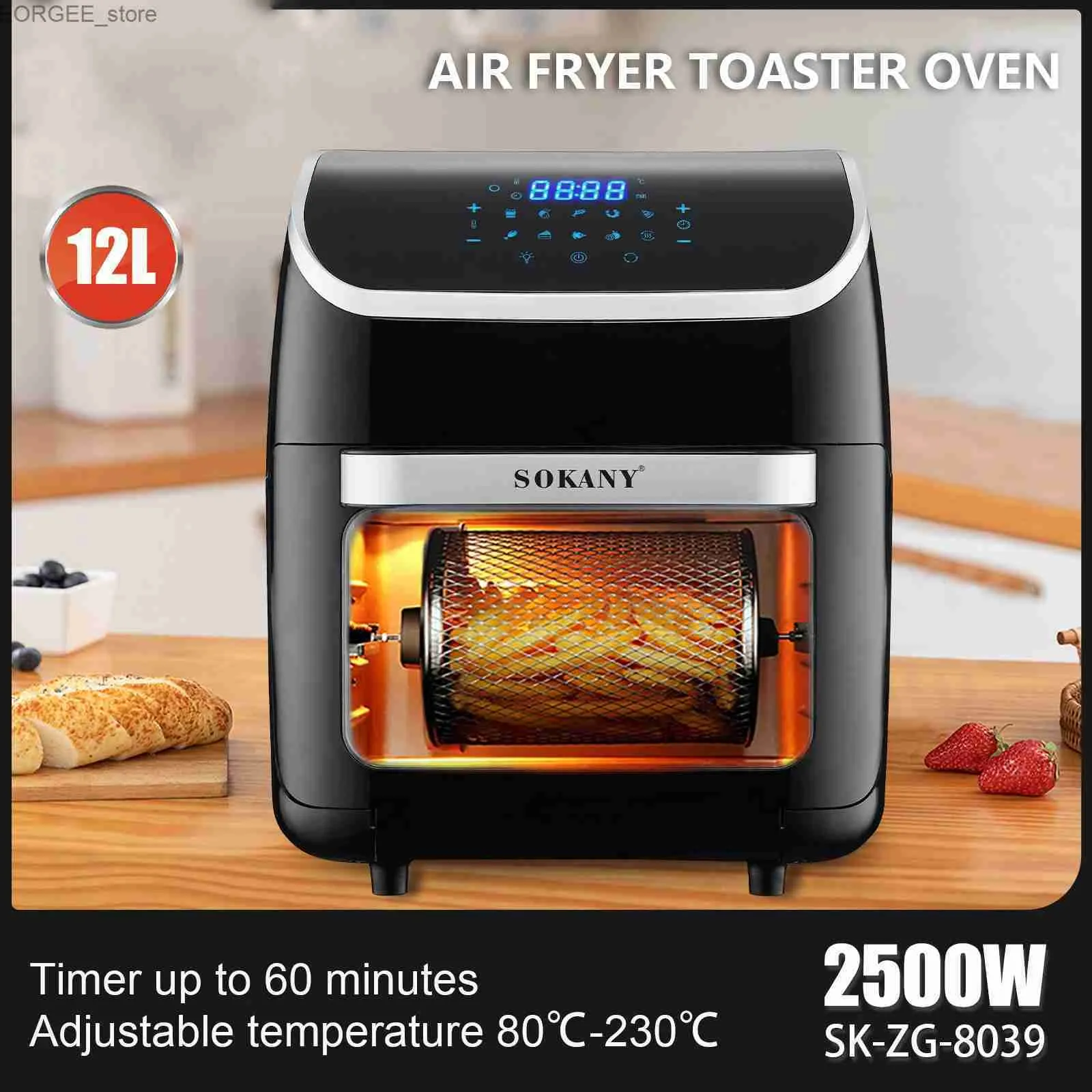 Luchtfriteuten SK-ZG-8039 Huishoudelijke elektrische luchtkruis Pan 12l grote capaciteit 2500W Power Touch Air Fry Pan Mini Oven Y240402