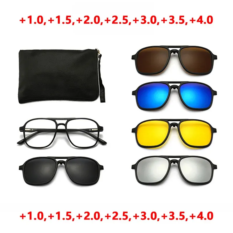 Zonnebrillen leesbril anti blauw licht blokkerende zonnebril mode mannen gepolariseerd magnetische clipglazen 6 in 1 recept bril brillen