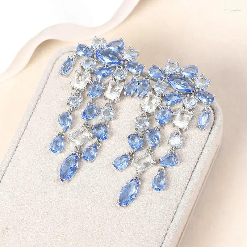 Baumelnde Ohrringe Bilincolor Mode klarer blauer Zirkonia-Quastenohrring für Frauen