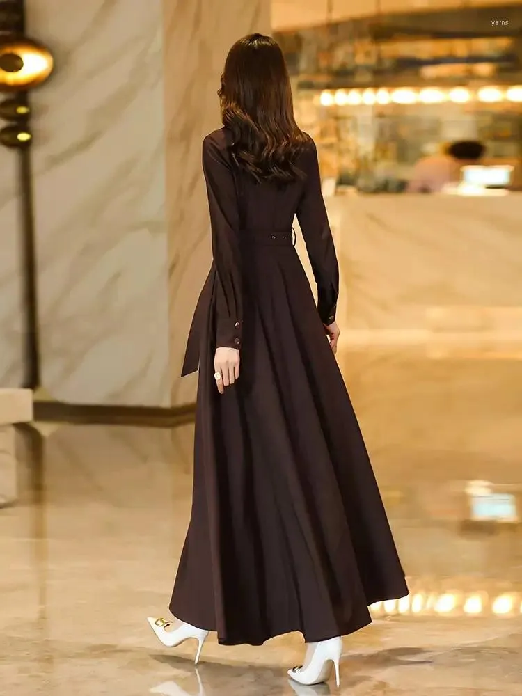 Elegant Coffee Long Dress - Women's Suit Collar Slim Fit Flowing Dress,  Spring Autumn Fashion, Overlength Casual Style - Buy Now! from Dhgate Basic  & Casual Dresses - price 267.45