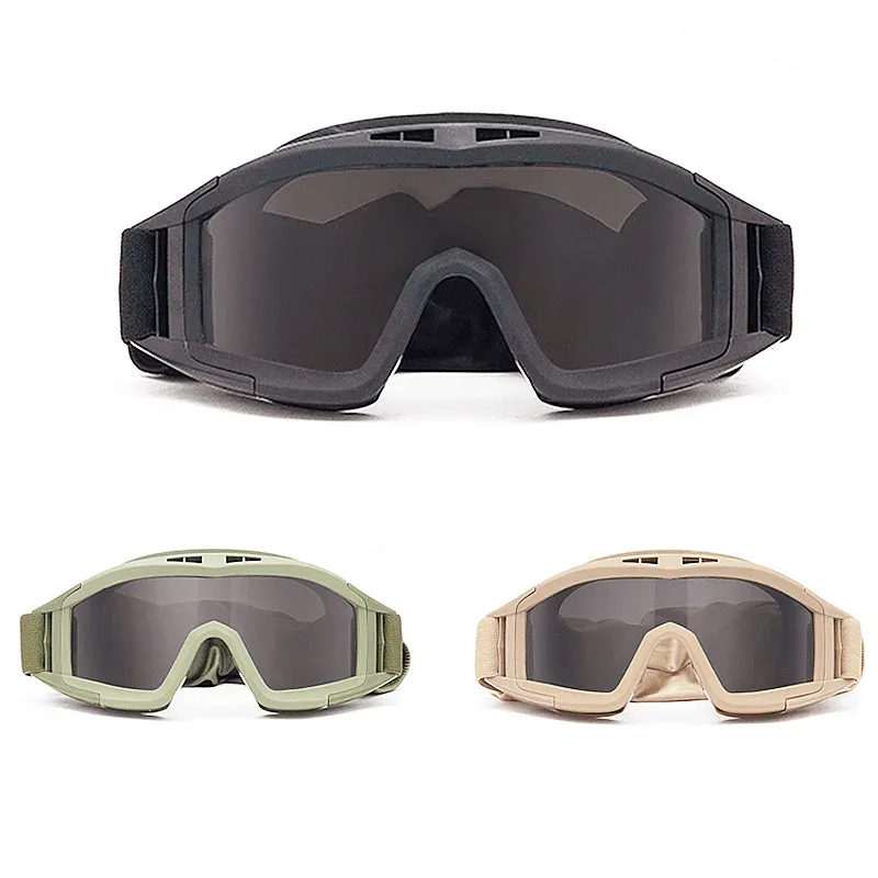 Óculos de sol pretos Óculos táticos de Óculos táticos bronzeados Óculos de sol Militares 3 lentes Airsoft Paintball à prova de vento Vicha de montanhismo