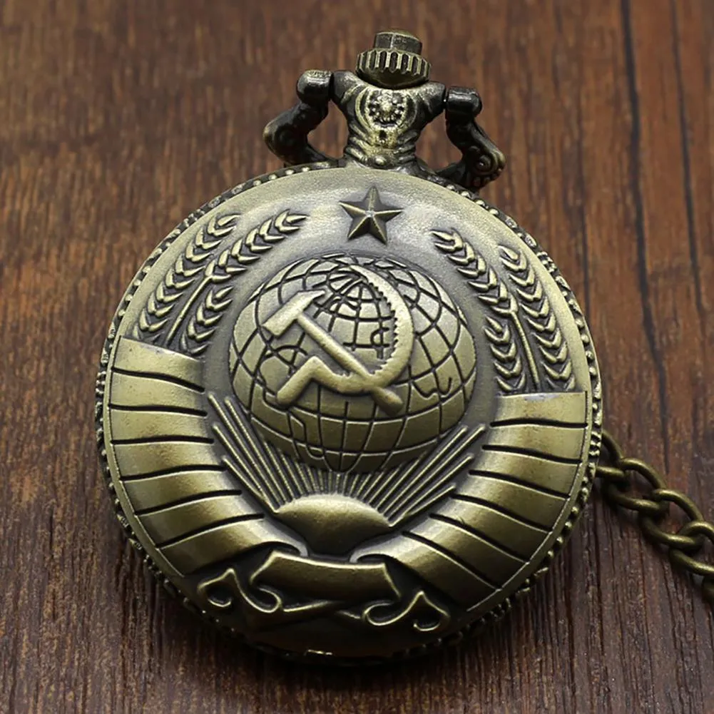 Communist Clock USSR Soviet Badges Sickle Hammer Style Pocket Watch Russia Emblem ...