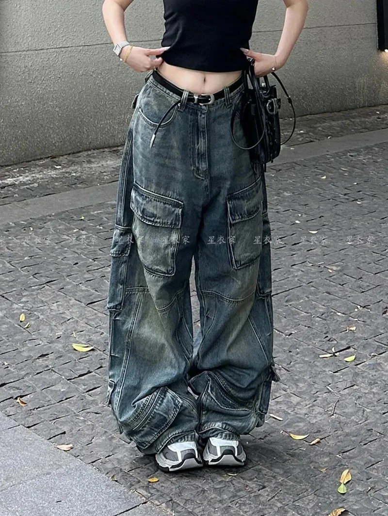 Womens Oversized Baggy Cargo Jeans 90s Harajuku From Pong01