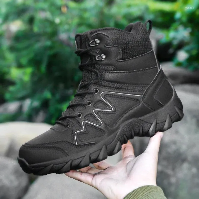 Fitness Shoes Beige Black Military Boots Ankle Men Outdoor Genuine Leather Tactical Combat Work Sheos High Waterproof Hiking Boot Big Size