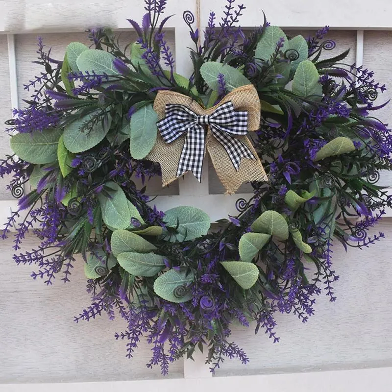 Flores decorativas grande grinalda lavanda formato de coração guirlanda para ornamento de jardim doméstico