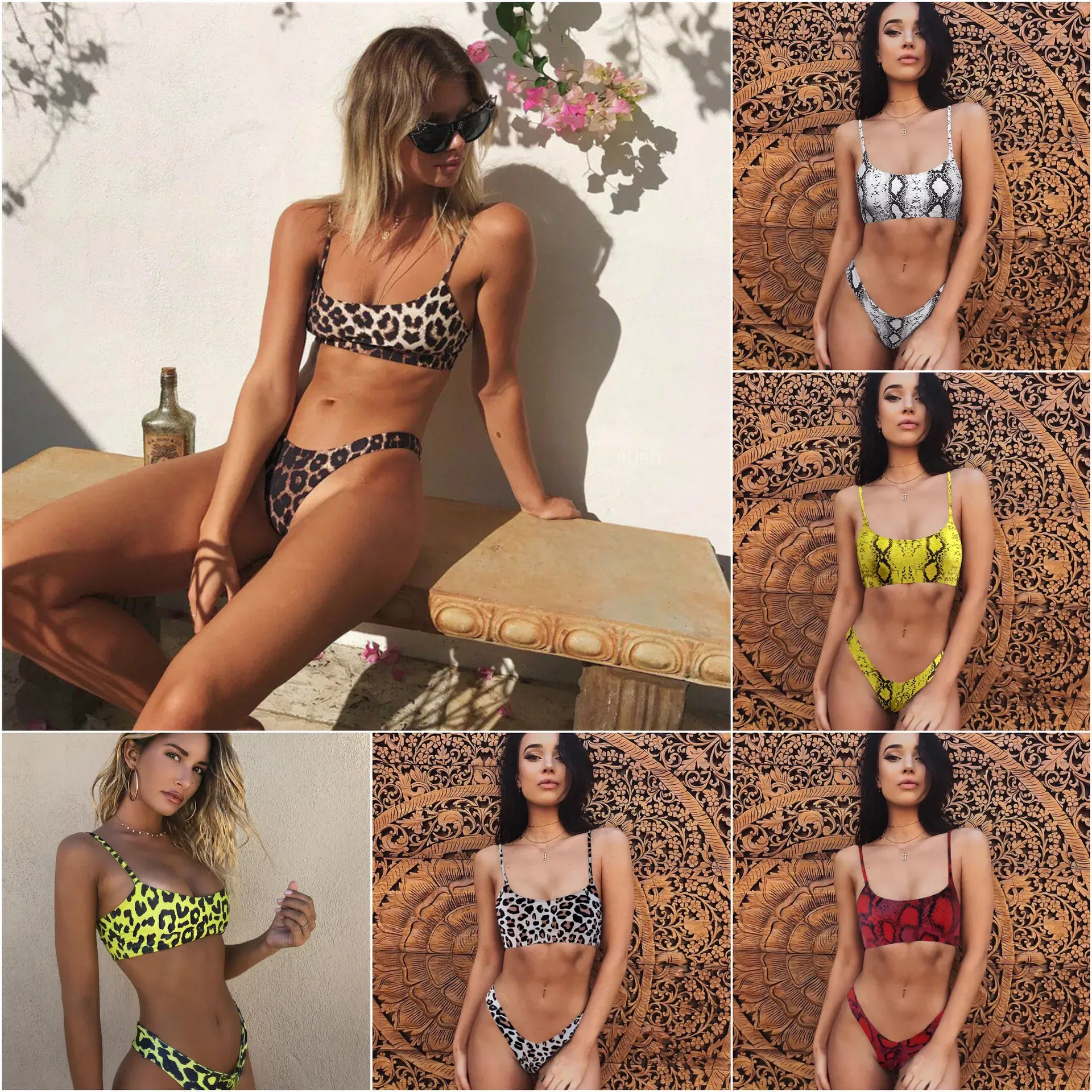 Maillots de bain bikini sexy femmes plage imprimé léopard push-up rembourré soutien-gorge bikini ensemble maillot de bain plage maillot de bain femme bikinis ensemble femmes (S M L)