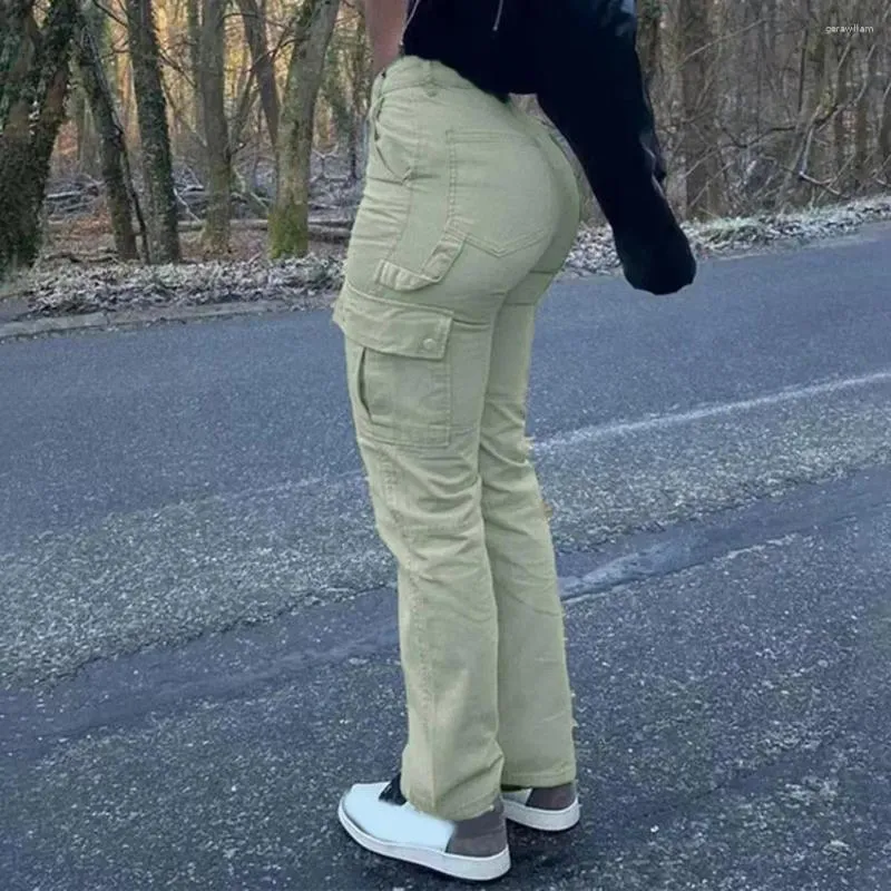 Women's Pants Zipper Button Placket Stylish High Waist Cargo With Multiple Pockets Butt-lifted Design For Streetwear