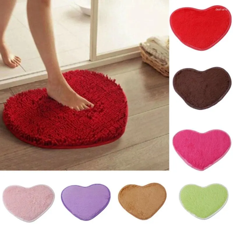 Tapis 1pcs moelleux 26 37cm forme de coeur d'amour tapis de bain antidérapant ensemble de tapis de salle de bain 8 couleurs tapis de douche tapis de toilette décor à la maison