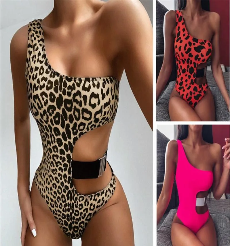 Nova moda sexy um ombro leopardo impressão maiô biquíni europeu e americano senhoras onepiece maiô 8088338