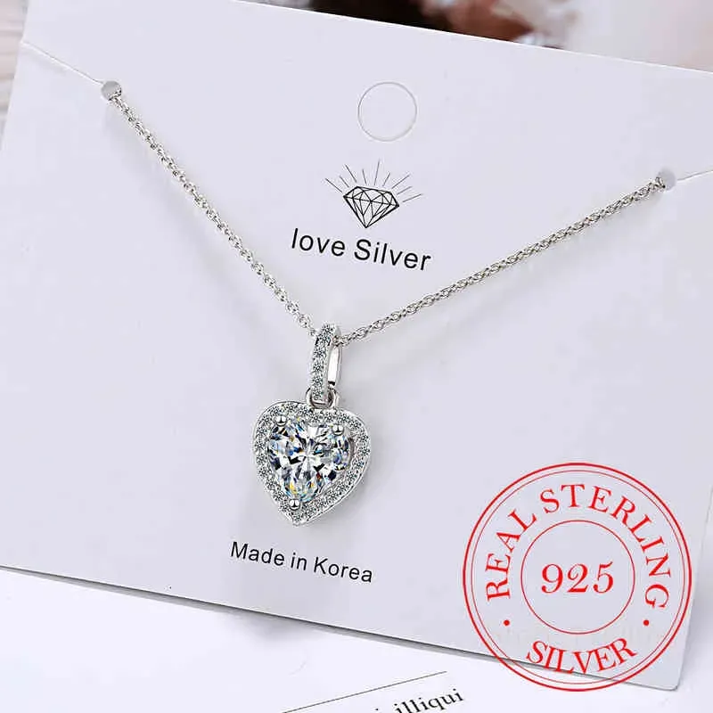 Collane Top Kwaliteit 925 Sterling Zilver Forever Love Hart Grote Enkele Cz Charm Hanger Ketting Sierlijke Sieraden Voor Vrouwen Lady Vale