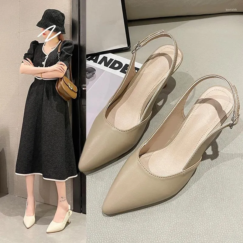 Dress Shoes European And American Style Simple Thin Heel High Shallow Mouth Pointed End Hollowed Out Rear Trip Belt Pedicure Delicate