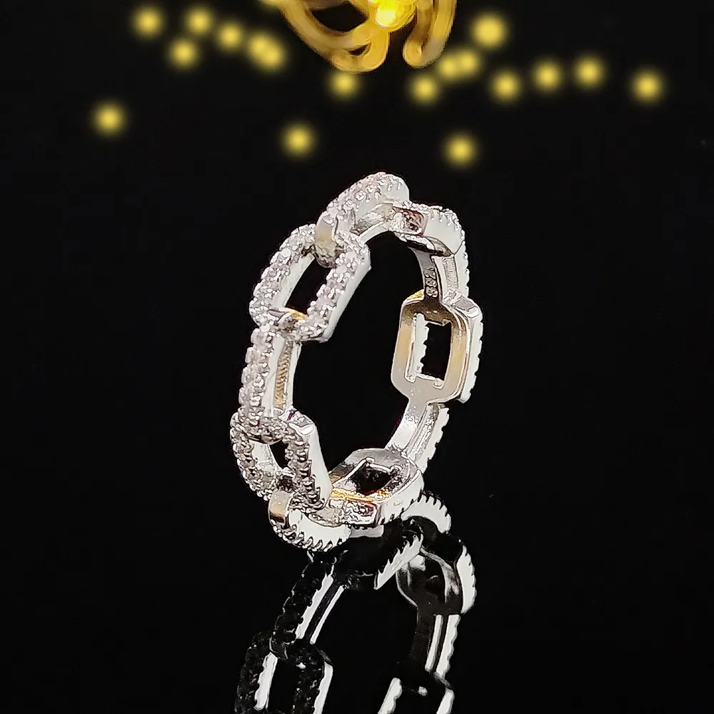 Solitaire Creative Chain Women's Zircon Silver Rose Gold Diamond Ring Wedding Crystal Cluster Ring Luxury Jewelry 6-10_voghion.com