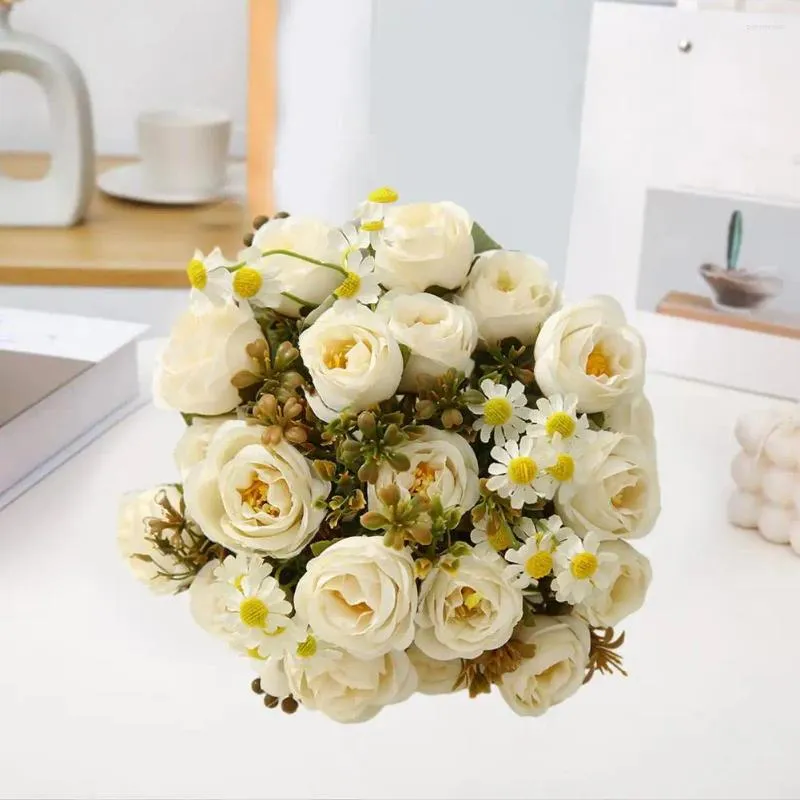 Decorative Flowers Realistic Simulated Flower Artificial Bouquet With Rose Chamomile For Home Wedding Party Decor Non-withering