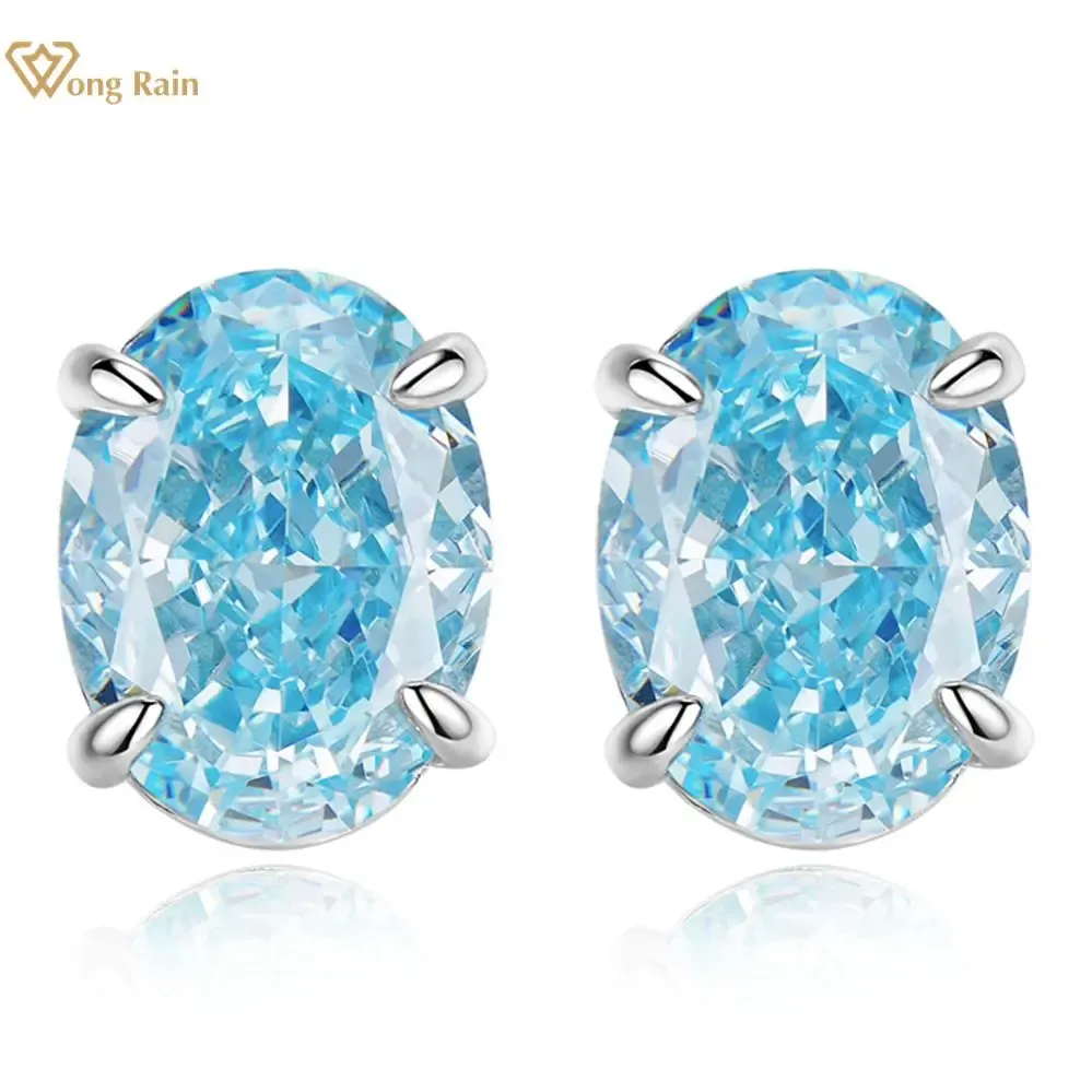 Örhängen Wong Rain 925 Sterling Silver Crushed Ice Cut Aquamarine High Carbon Diamonds Gemstone Ear Studs Earring Wedding Fine Jewelry