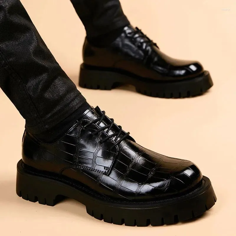 Casual Shoes Men Fashion Wedding Party Dress Black Original Leather Platform Lace-up Derby Shoe Brand Designer Gentleman Footwear Male