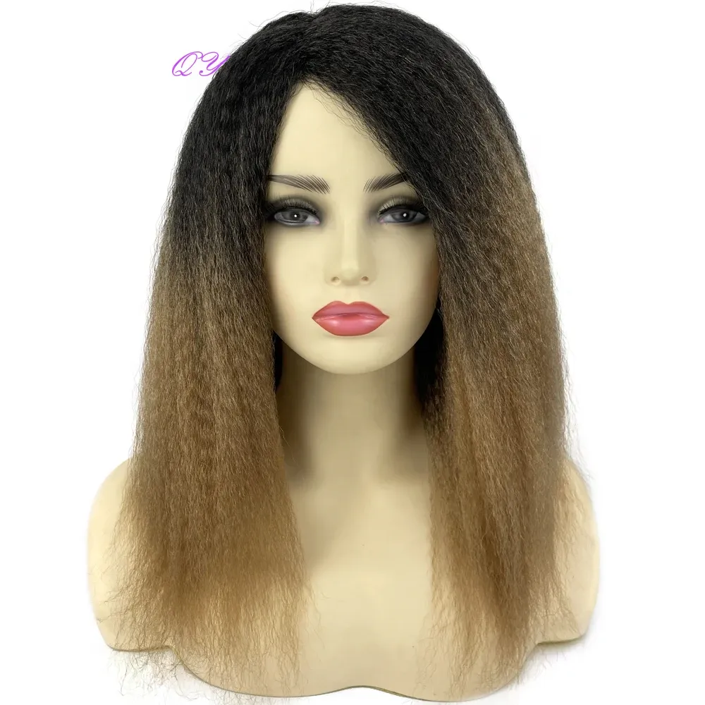 Perruques longues perruques synthétiques Straight Kinky Racines noires ombre Brown Blonde Perruques pour femmes Perruque douce moelleuse de haute qualité