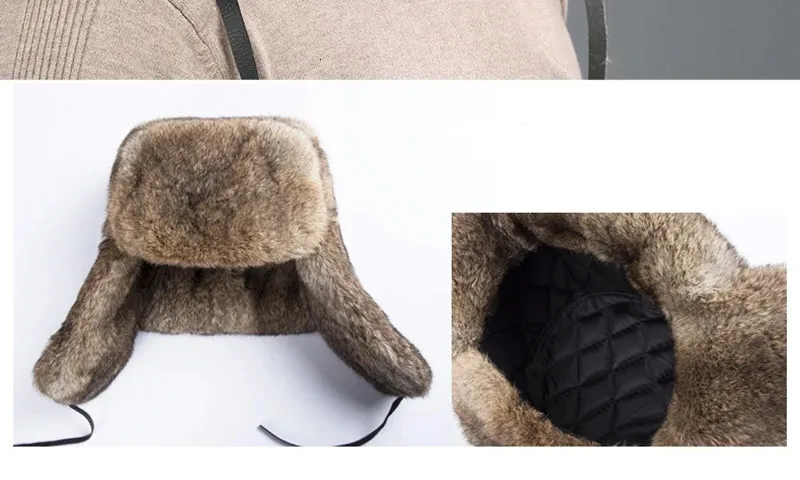 Men's Genuine Rabbit Fur Bomber Hat - Warm Winter Ski Earflap Hat with ...