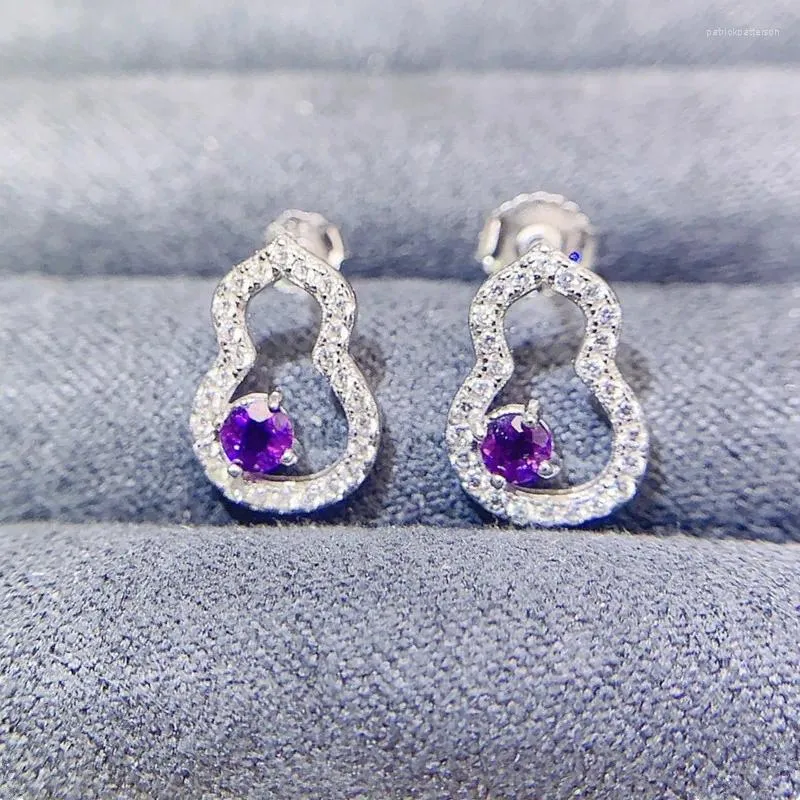 Kolczyki do stadnin Naturalne Purple Amethyst Kolczyka Cucurbit Styl 3 mm 0,15ct 2pcs kamień szlachetny 925 srebrna biżuteria srebrna L243171