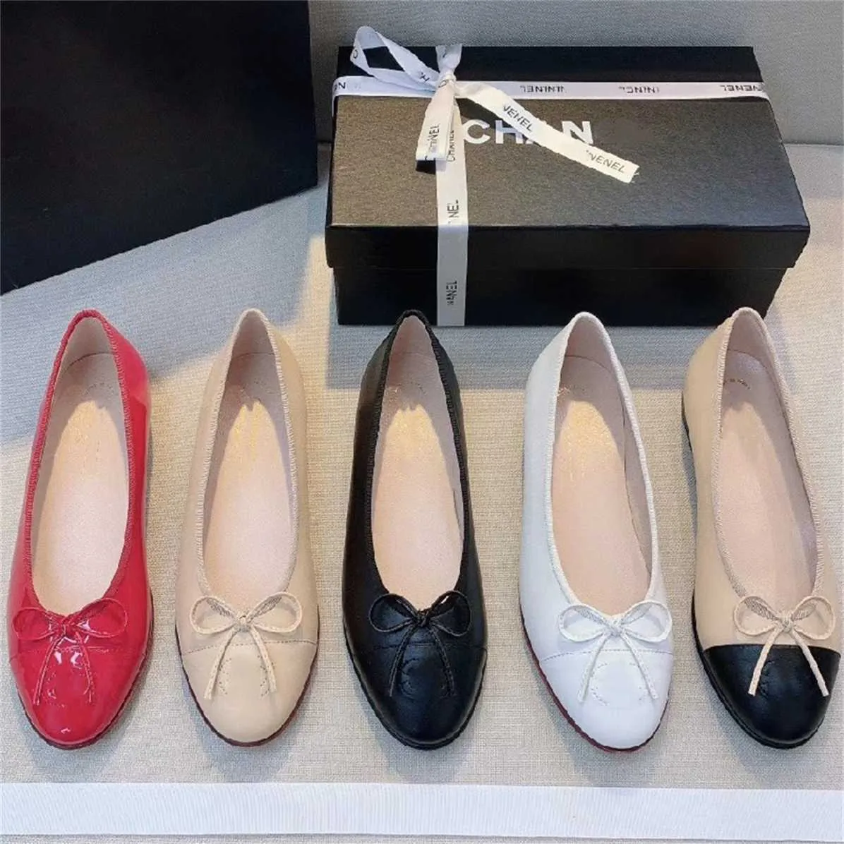 34% OFF Designer shoes version sheepskin small fragrance ballet single shoe for women light cut color matching bow tie round head bottom flat heel
