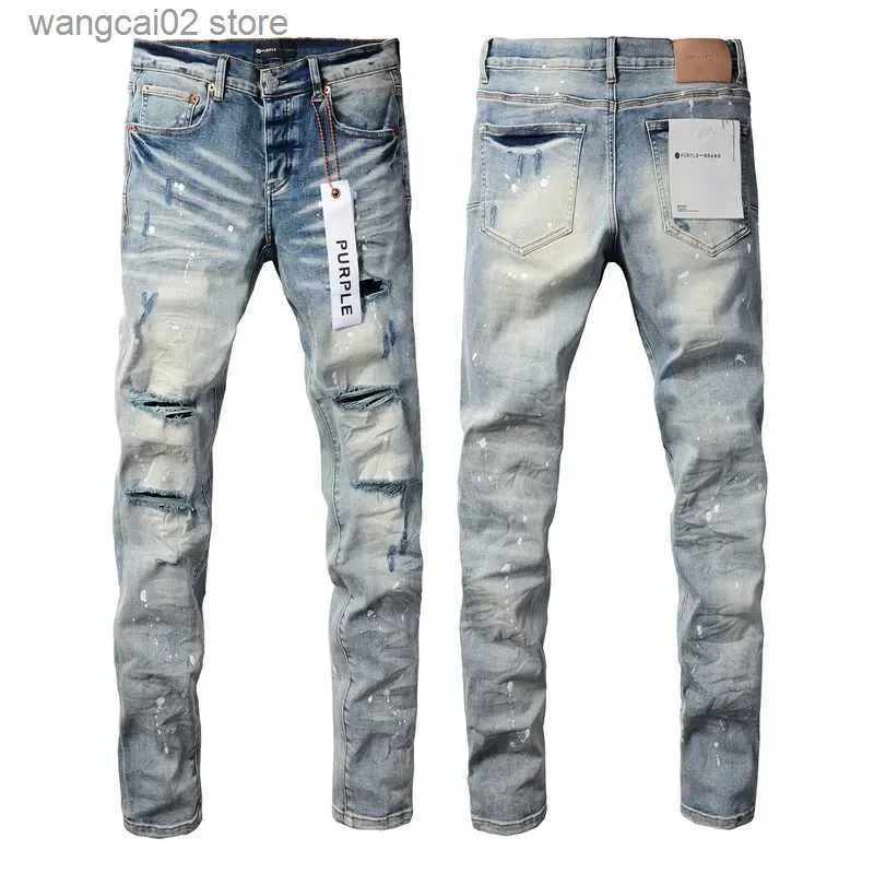 Jeans da uomo Hot new fashion 2024 Slim 1 1 jeans Viola Marchio di alta qualità autunno e inverno jeans alti fori blu strt fanno vecchio T240402