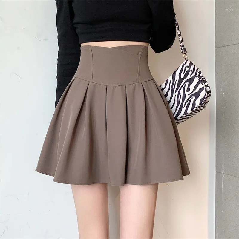 Skirts Lucyever Fashion Women Zipper High Waist Mini Skirt Korean Style Anti-Glare Pleated Female Show Leg Length A-Line