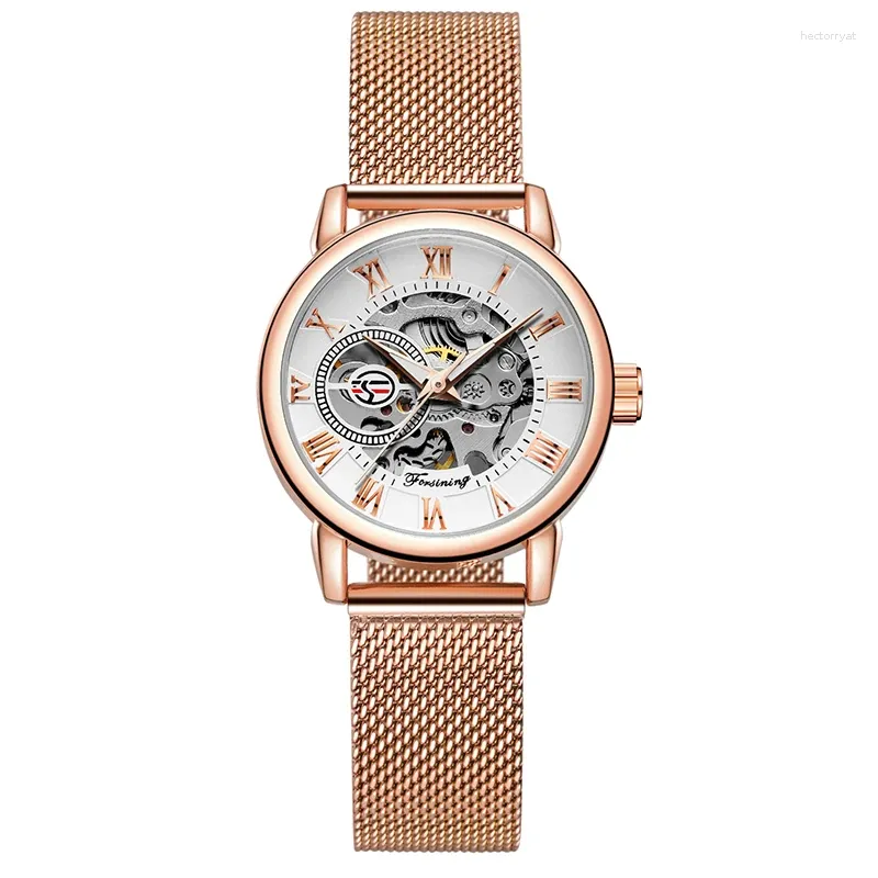 Montres-bracelets en or rose petite montre en acier cadran blanc mécanique et mouvement automatique montres pour femmes pour hommes