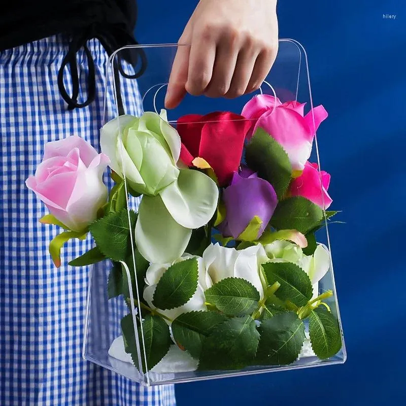 Cadeauverpakking 1 stuks dik transparant acryl bloemstukdoos clusterverpakking handheld mand festival bloemenverpakking