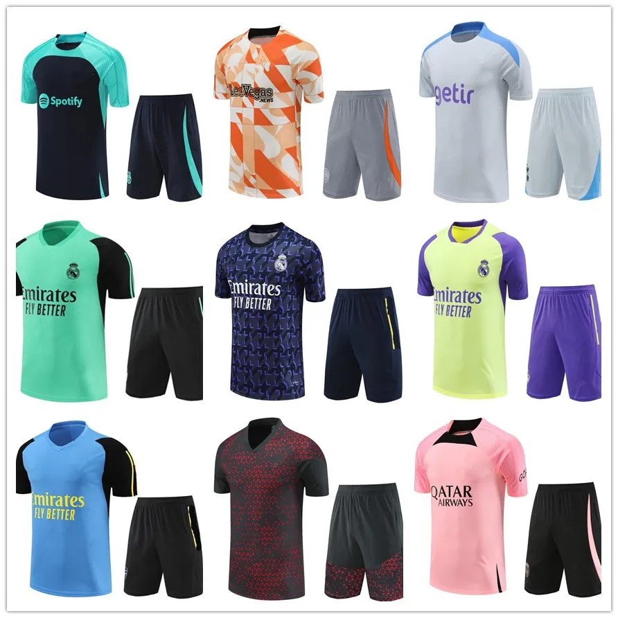 Maillots d'entraînement de football 2425 Club de football Vêtements d'avant-match Survêtement à manches courtes 20 24 T-shirt Short à poche zippée Uniforme de football