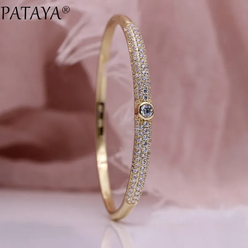 Armbanden Pataya Ny Microwax Inlay Luxury Women Bangles 585 Rose Gold Color Natural Zircon Fashion Jewelry Wedding Fine Unique Bangle