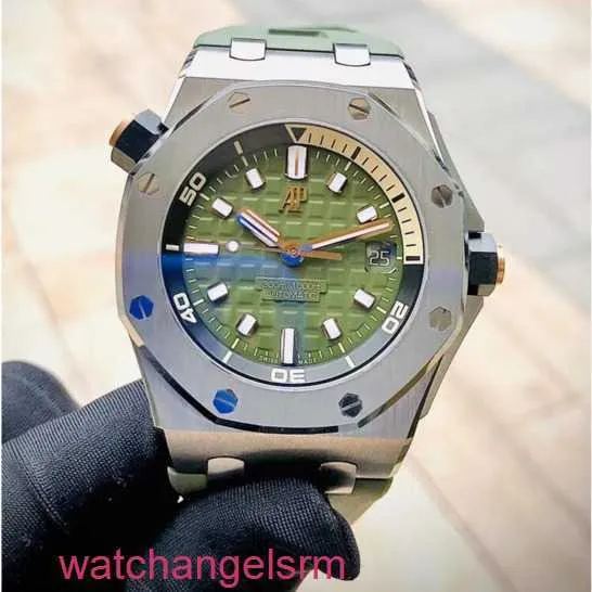 Relógio de pulso AP Cronógrafo Royal Oak Offshore Série 15720ST Aço de Precisão Abacate Placa Verde Masculino Moda Lazer Negócios Máquinas Esportivas Relógio de Mergulho