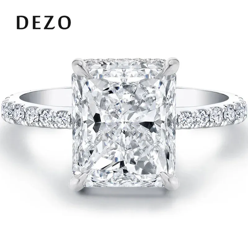 Dezo solitário anéis de noivado 234ct corte radiante d cor sólida 925 prata esterlina feminino jóias de casamento presentes 240402