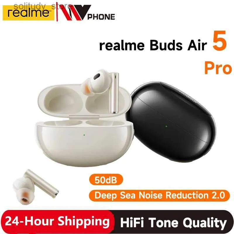 携帯電話イヤホングローバルバージョンRealme Buds Air 5 Pro Bluetoothイヤホン50dBアクティブノイズキャンセルLDAC Bluetooth 5.3ワイヤレスイヤホンQ240402