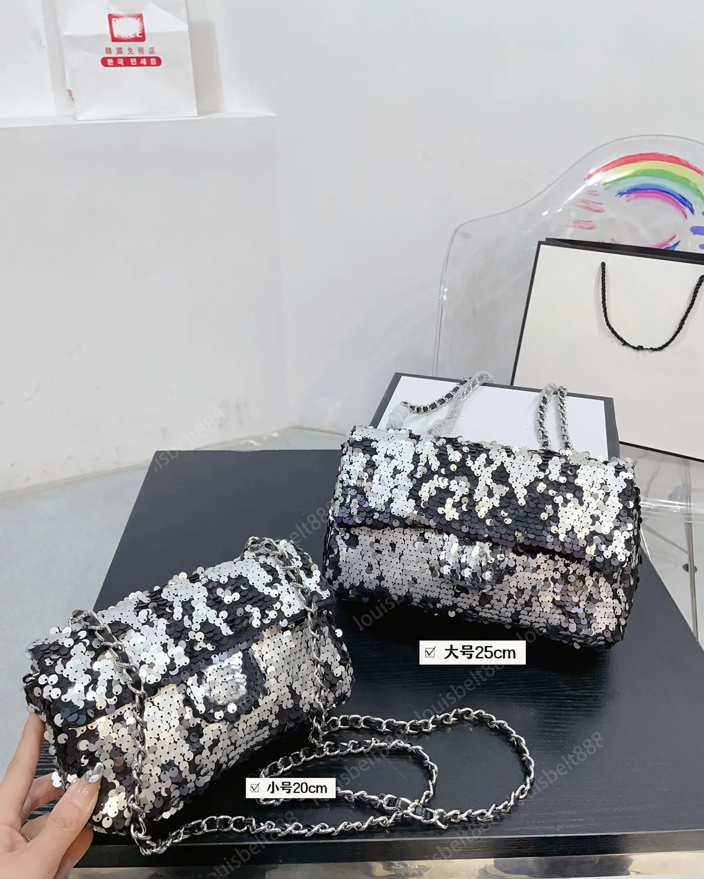Nowa moda klasyczna luksusowa torba francuska designerska cekinowa srebrna klamra torba na ramię Crossbody torebka torba z dwoma paskami w trzech kolorach 20 cm/25 cm