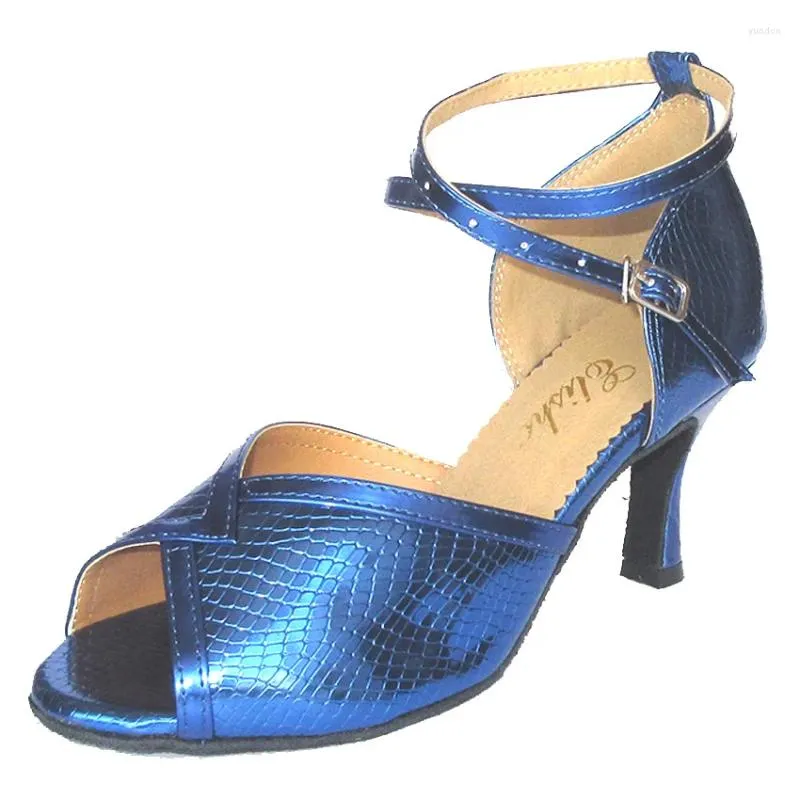 Dansskor Elisha Shoe Anpassad häl Royal Blue Color Women Salsa Latin Sandals Open Toe Party Dancing