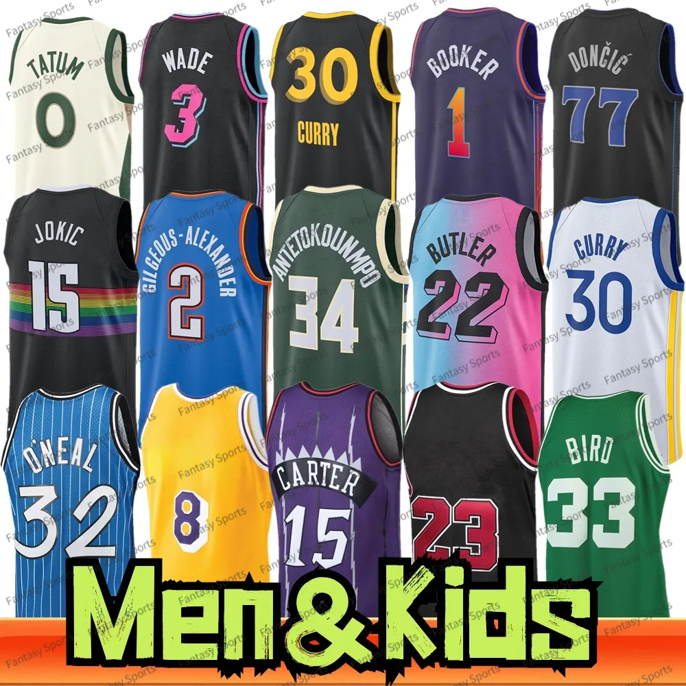 23 James Stephen 30 Curry Jersey Doncic Basketball Pippen Men Kids Jersey Booker Giannis Embiid 32 Shaquille Bird 15 Vince Carter Morant Shirts Youth Boys New Retro