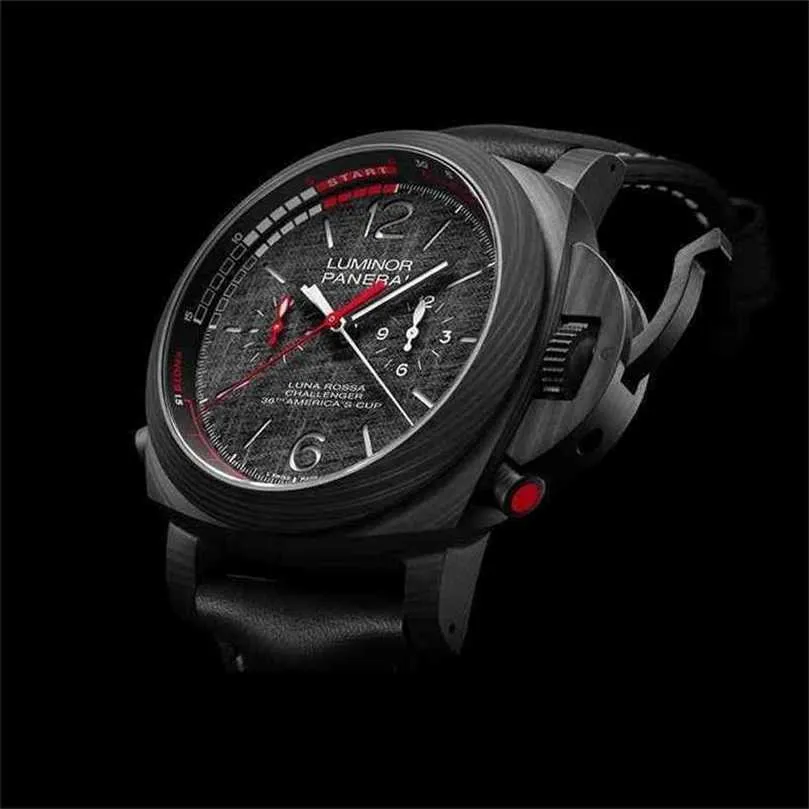 Paneraiss Automatische Herenhorloges Paneraiss Herenhorloge LUMINOR Serie 1038 Koolstofvezel Mechanisch Vliegende Teller Chronograaf Herenhorloge Waterdicht Polsw WN-7SJF