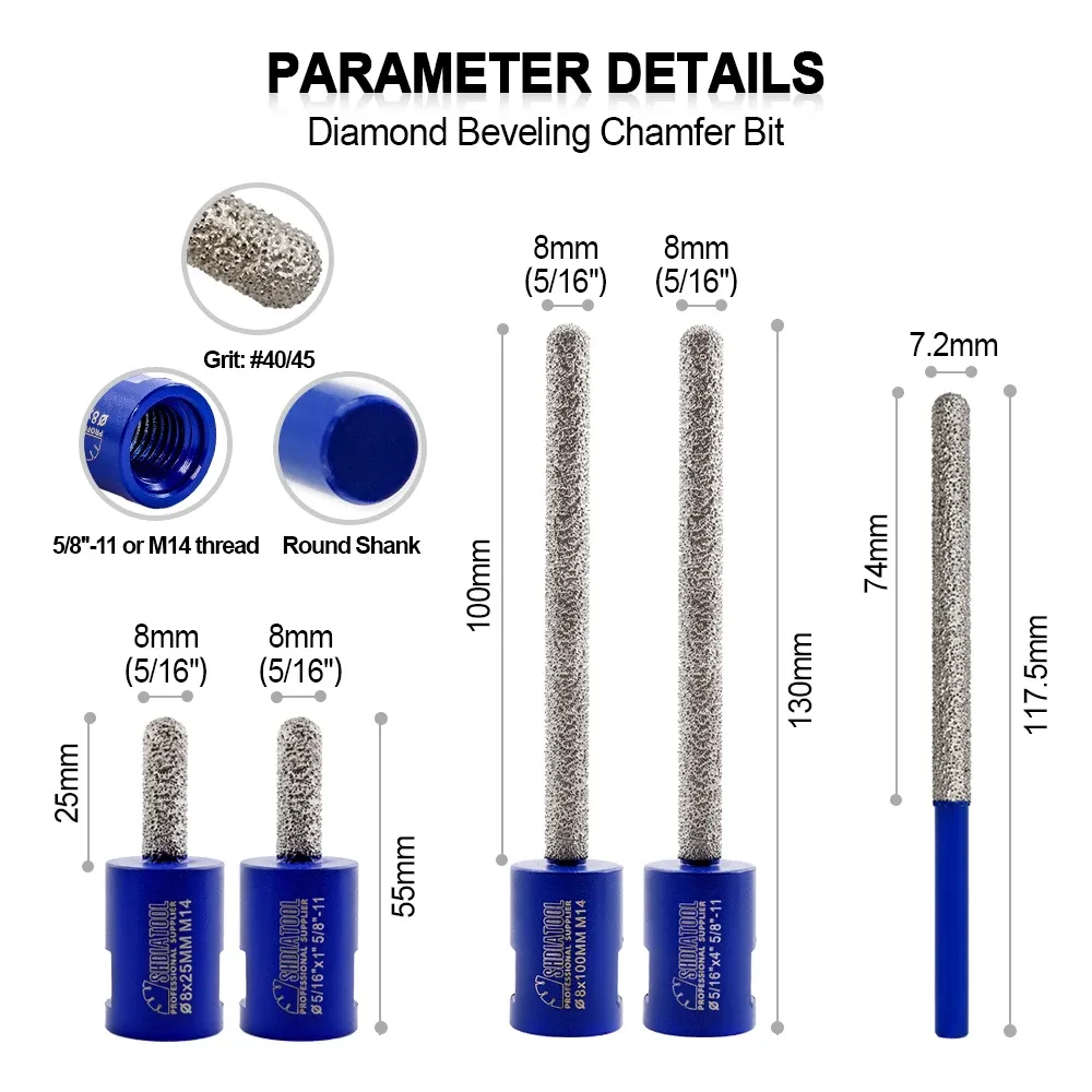 Shdiatool diamentowy próżniowa Dia 8 mm frezowanie frezowanie gruboziarniste moździerz Raking Clear Cleining Muring M14 5/8-11 Okrągły trzon