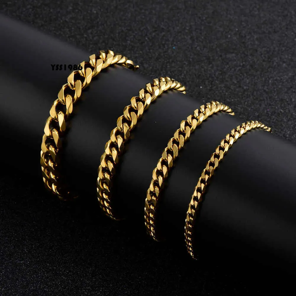 Stainless Gold Bracelet Mens Cuban Link Chain on Hand Steel Chains Bracelets Charm Wholesale Gifts for Male Accessories Q0605