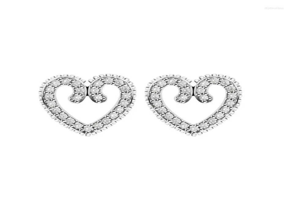 Boucles d'oreilles en argent Sterling 925 authentique pour femmes, tourbillon de cœur clair CZ, cadeau de fiançailles, bijoux originaux, Brincos2769612