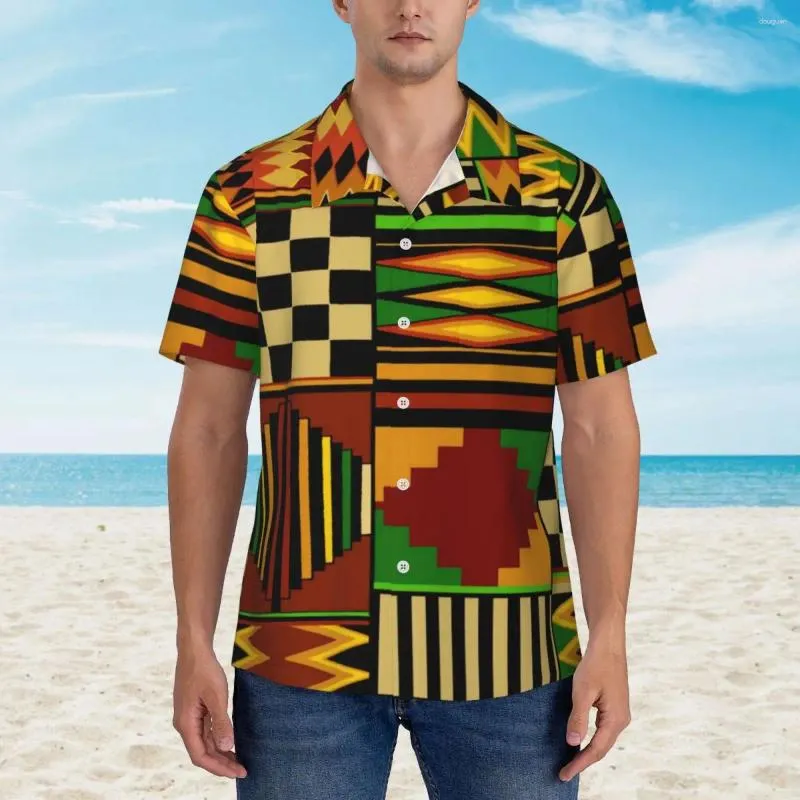 Herren-Freizeithemden, afrikanischer Stammesdruck, Strandhemd, Herren, Kente-Design, Sommer, kurzärmelig, Muster, trendige übergroße Blusen, Geschenk