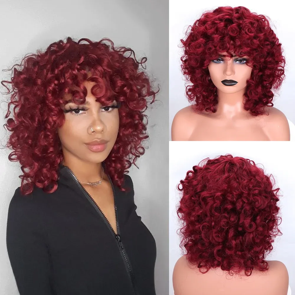 Wigs Junsi Short Curly Synthetic Wig Natural Wigs красное вино розовое желто -оранжево -американское косплей косплей